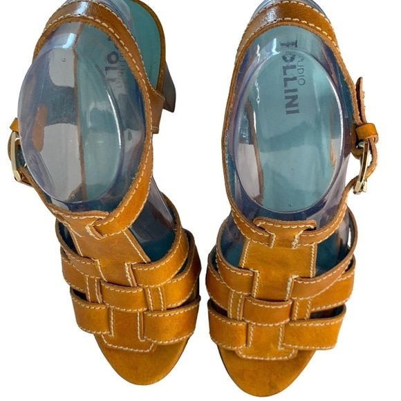 Studio Pollini Italian boho curry leather block heel sandal. Size 39 (US 7.5) - Picture 11 of 13
